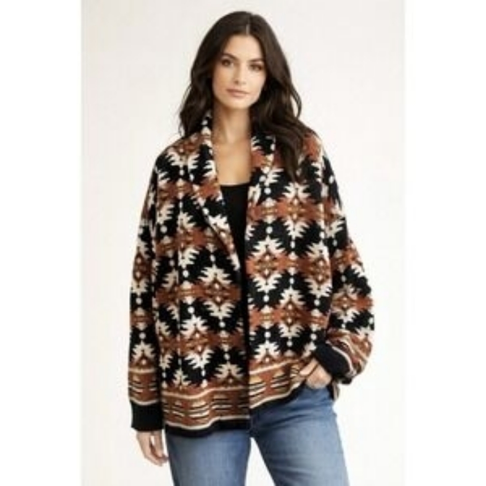 Lucky Brand Aztec Open Front Knit Cardigan Sweater - Picture 15 of 16